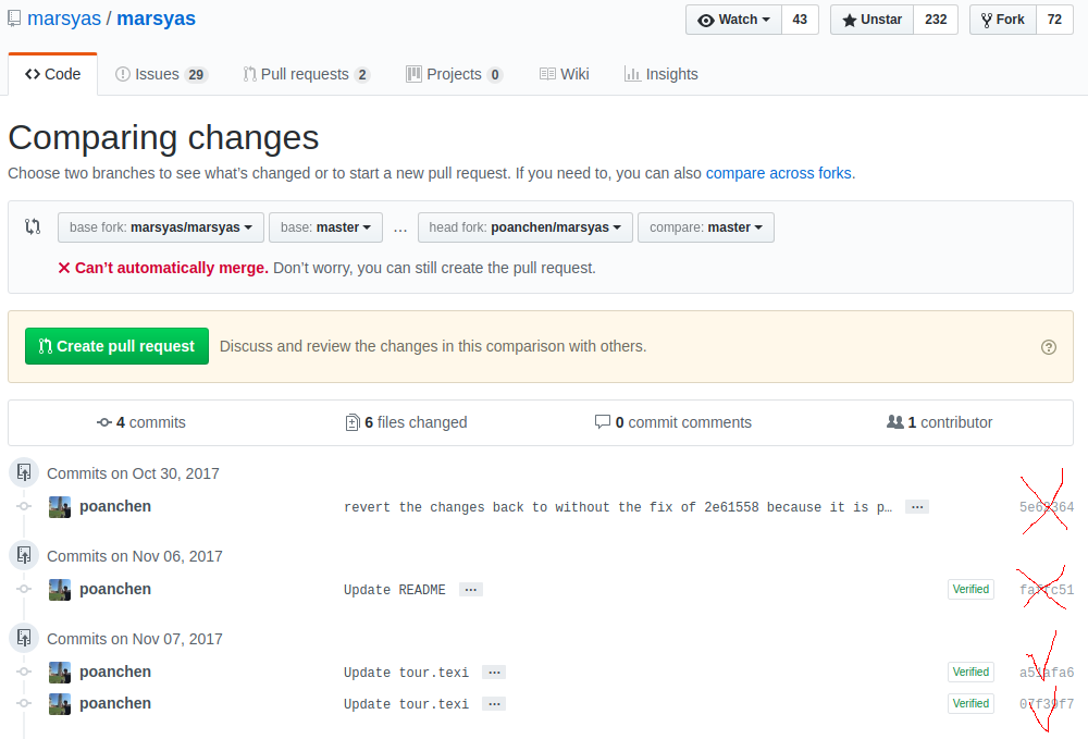 creating a pull request along with other changes